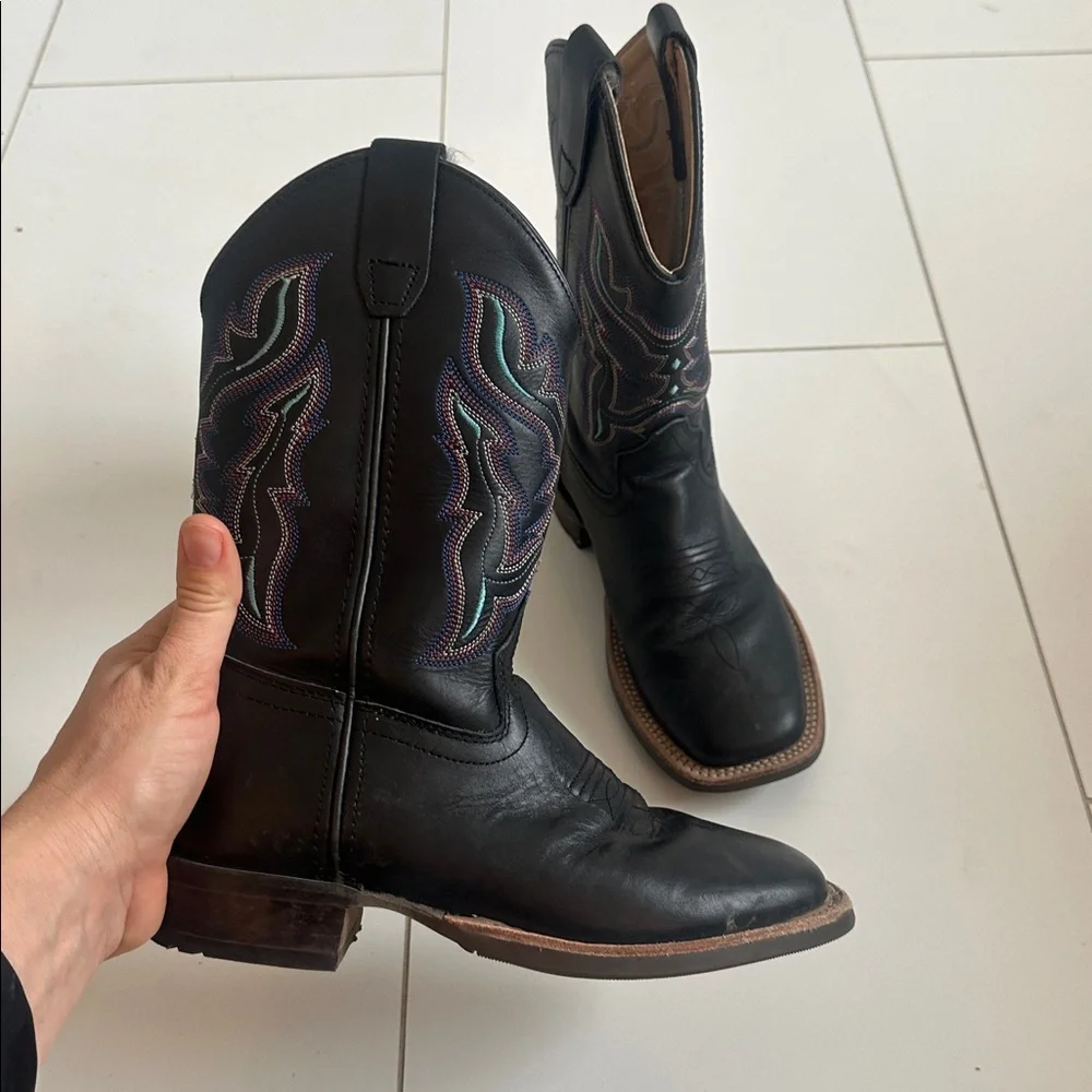 Shyanne Black Leather Cowboy Boots girls 3